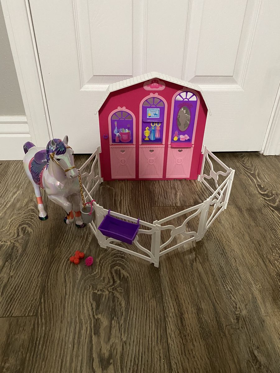 Kids Barbie Doll Horse Stable Play Set