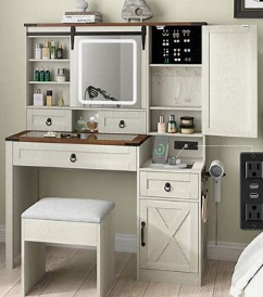 Farmhouse Makeup Vanity Desk with Sliding Mirror