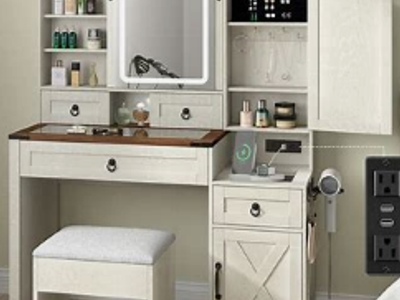 Farmhouse Makeup Vanity Desk with Sliding Mirror