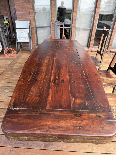 Large dining table and eight chairs
