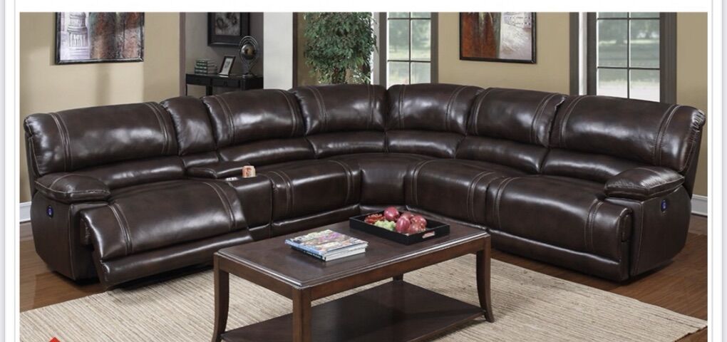 NEW NEW! Top Grain Leather Power Motion Sectional