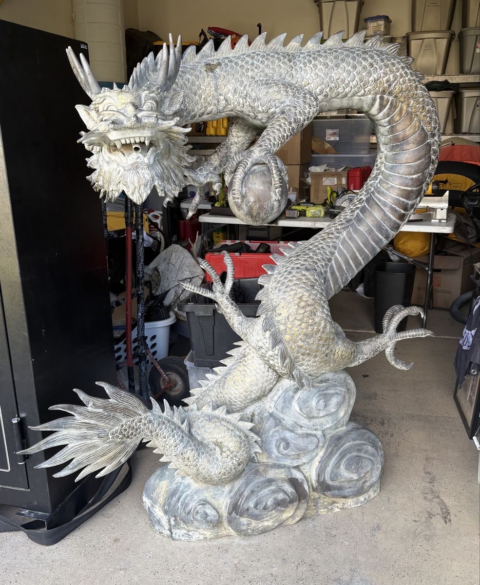 Massive Brass Dragon Fountain Statue – 63” Tall