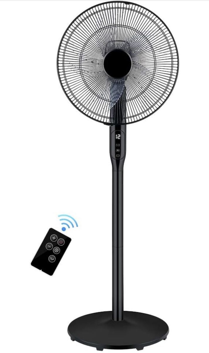 Quiet 16” Oscillating Pedestal Fan with Remote Control, 12 Speeds, 12-Hour Timer, Adjustable Height