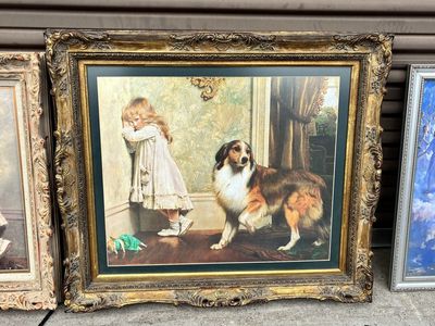 Vintage "A Special Friend" Print by Charles Burton Barber - Ornate Gold Frame, Little Girl & Dog Art