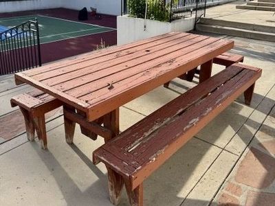 Picnic Table, Real Redwood, Large, Sturdy