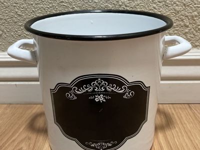 White Enamel Metal Storage Container Bin with Handles - Farmhouse Decor