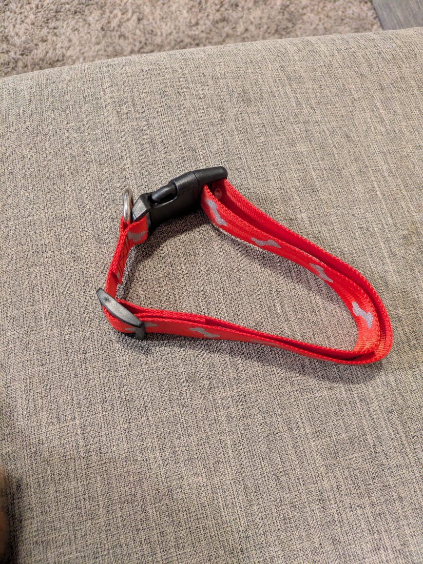 Red Nylon Reflective Dog Collar with Quick Release Buckle, large and small pink collar