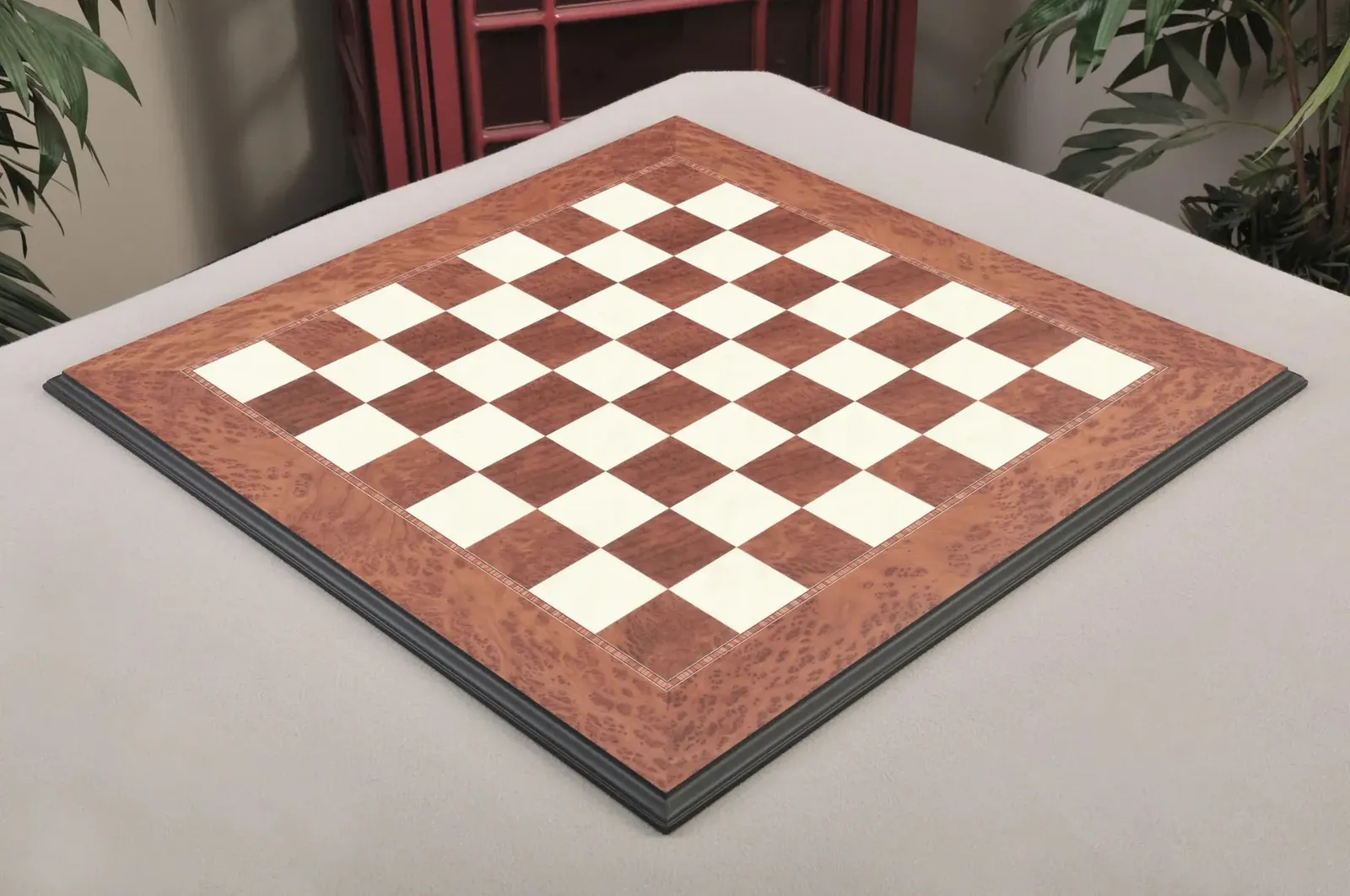 Elm Burl and Bird's Eye Maple Superior Chess Board (House of Staunton) + Deluxe Bag