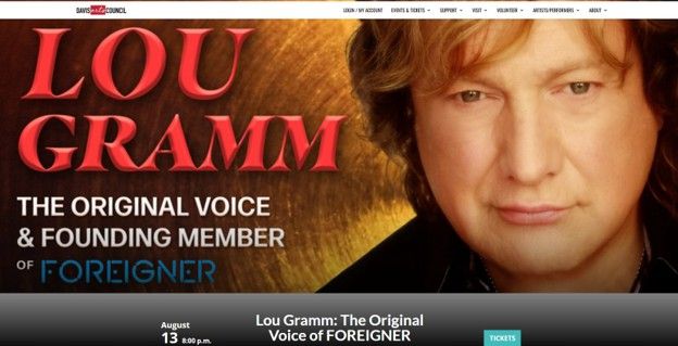 Lou Gramm (Foreigner) Reserved Seats, Row 8, Aug 13, Kenley Amphitheater, Layton UT