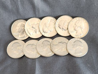 Silver 1964 D Quarter Dollar OBW Lot of ten coins