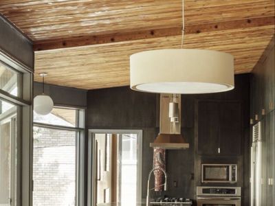 Large Beige Drum Pendant Light Fixture ~34 Inch Diameter