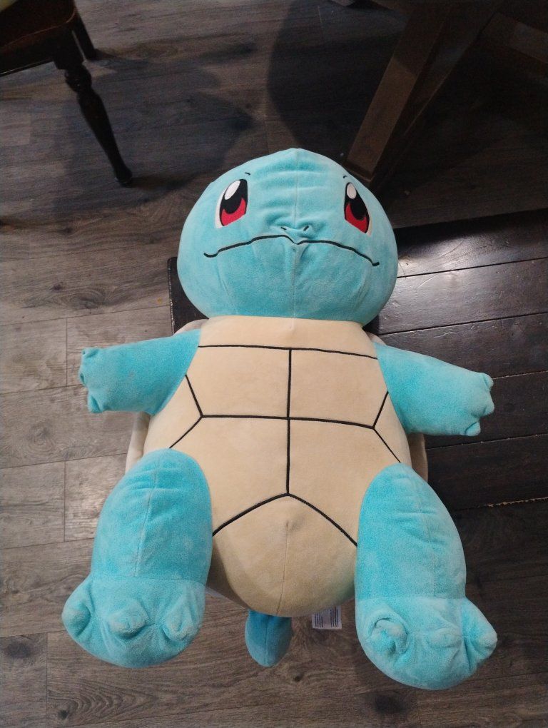 Large Pokemon Squirtle Plush Stuffed Animal Toy, Blue/Tan, Gently Used Condition