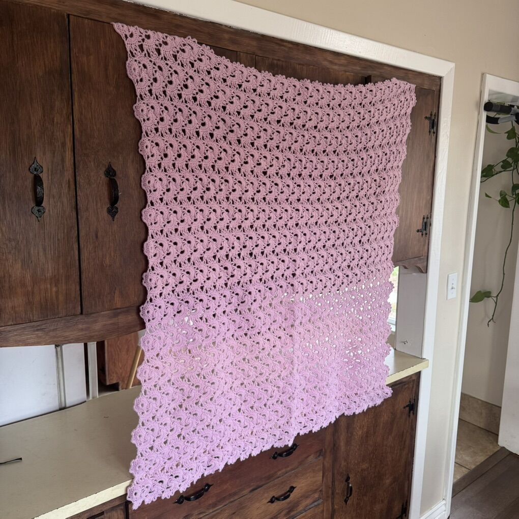 Beautiful Pink Lace Crochet Baby Blanket 39”x45”