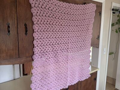 Beautiful Pink Lace Crochet Baby Blanket 39”x45”