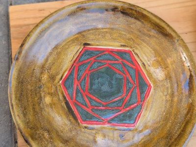 Handmade Ceramic Plate, Bowl, & Cup Set - Unique Glaze & Geometric Design