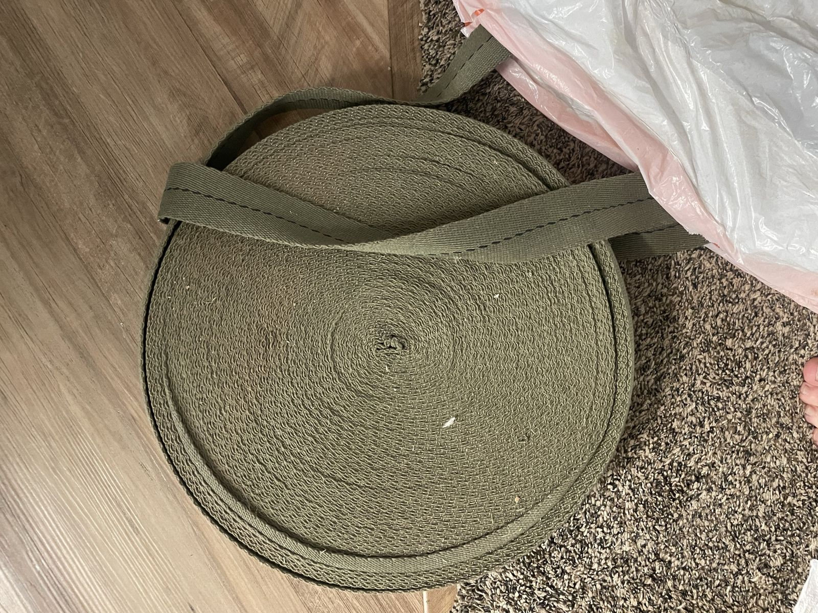 Olive green tightly woven cotton webbing 