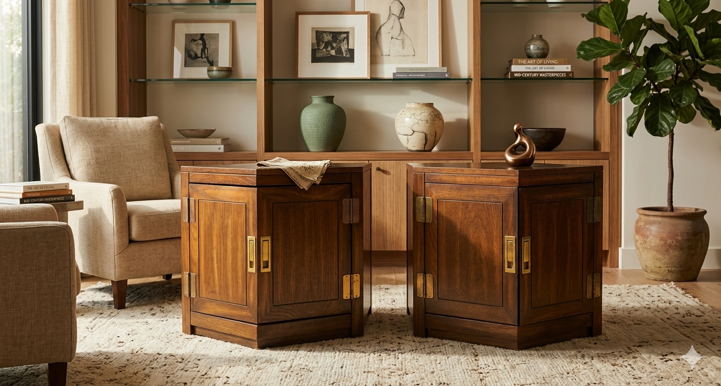 Pair of Vintage Hexagonal Campaign Style End Tables