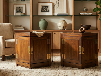 Pair of Vintage Hexagonal Campaign Style End Tables