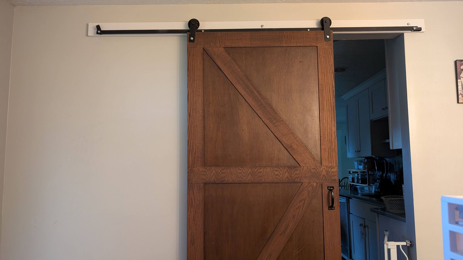 Rustic Wood Z-Brace Sliding Barn Door with Black Hardware
