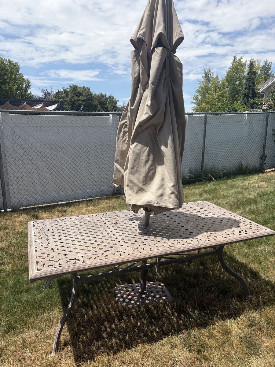 Patio table and umbrella