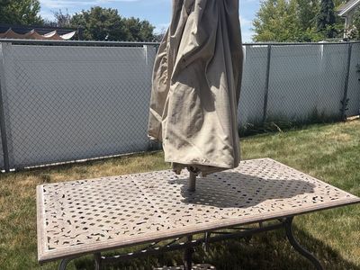 Patio table and umbrella