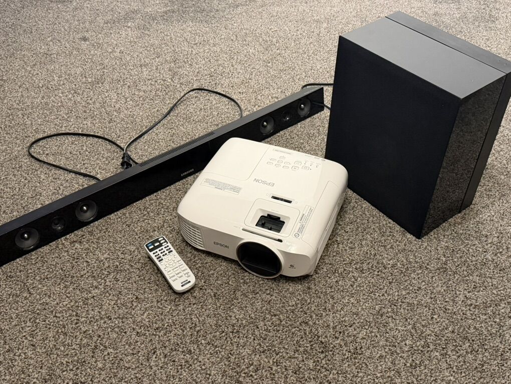 Epson Projector w/Samsung Sound Bar + Subwoofer