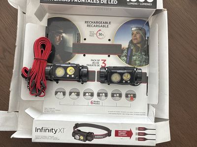 Two Infinity X1 1500 Lumens Rechargeable LED Headlamps, 6 Modes, Indoor/Outdoor Use