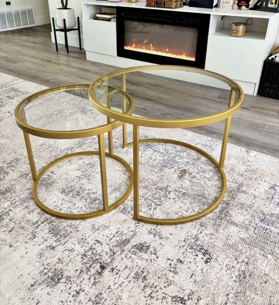 Modern Gold Metal Nesting Coffee Tables with Glass Tops - Set of 2