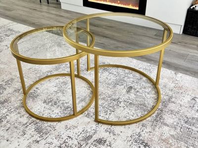 Modern Gold Metal Nesting Coffee Tables with Glass Tops - Set of 2