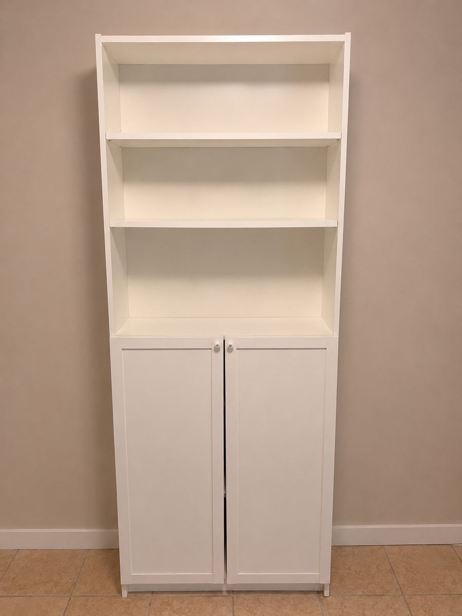 IKEA White Tall Bookcase Cabinet with Adjustable Shelves and Doors, 79.5" x 31.5" x 12"