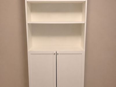 IKEA White Tall Bookcase Cabinet with Adjustable Shelves and Doors, 79.5" x 31.5" x 12"