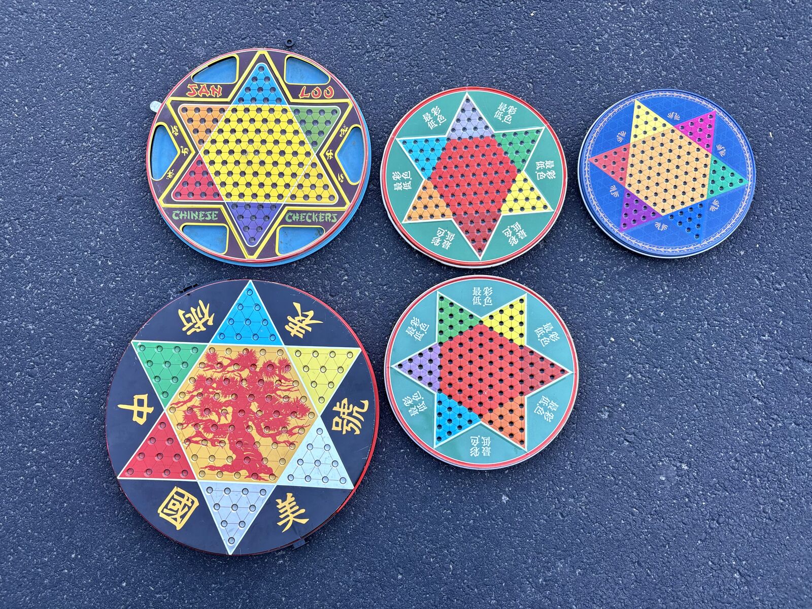 Vintage metal Chinese Checkers tins,  antique games