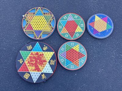 Vintage metal Chinese Checkers tins, antique games