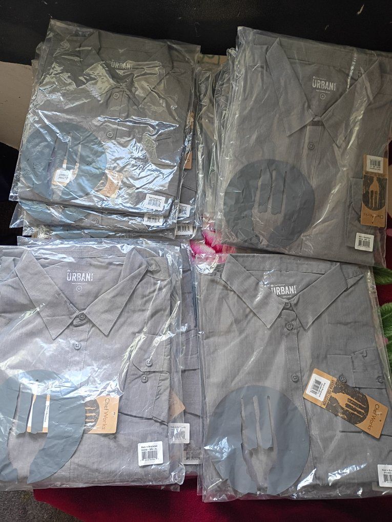 I GOT DIFFERENT SIZES - Chef Works Urbani Men's Gray Long Sleeve Button-Up Chef Shirt, New with Tags.