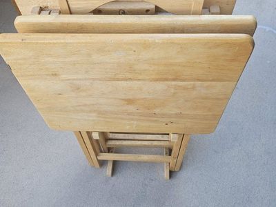 Set of 4 Wood TV Tray Tables, Foldable Snack Tables, Light Wood Finish