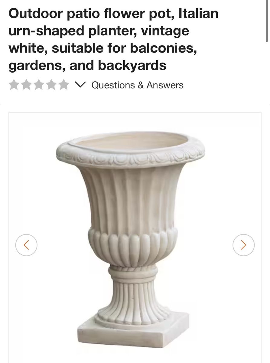 Outdoor Italian Urn-Shaped Planter - Vintage White Flower Pot for Balconies, Gardens, & Backyards