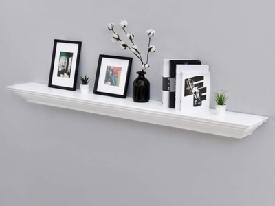 WELLAND 72-Inch Fireplace Mantel Shelf Wall Mounted,White Corona Crown Molding Ledge Floating Shelf, Pinewood