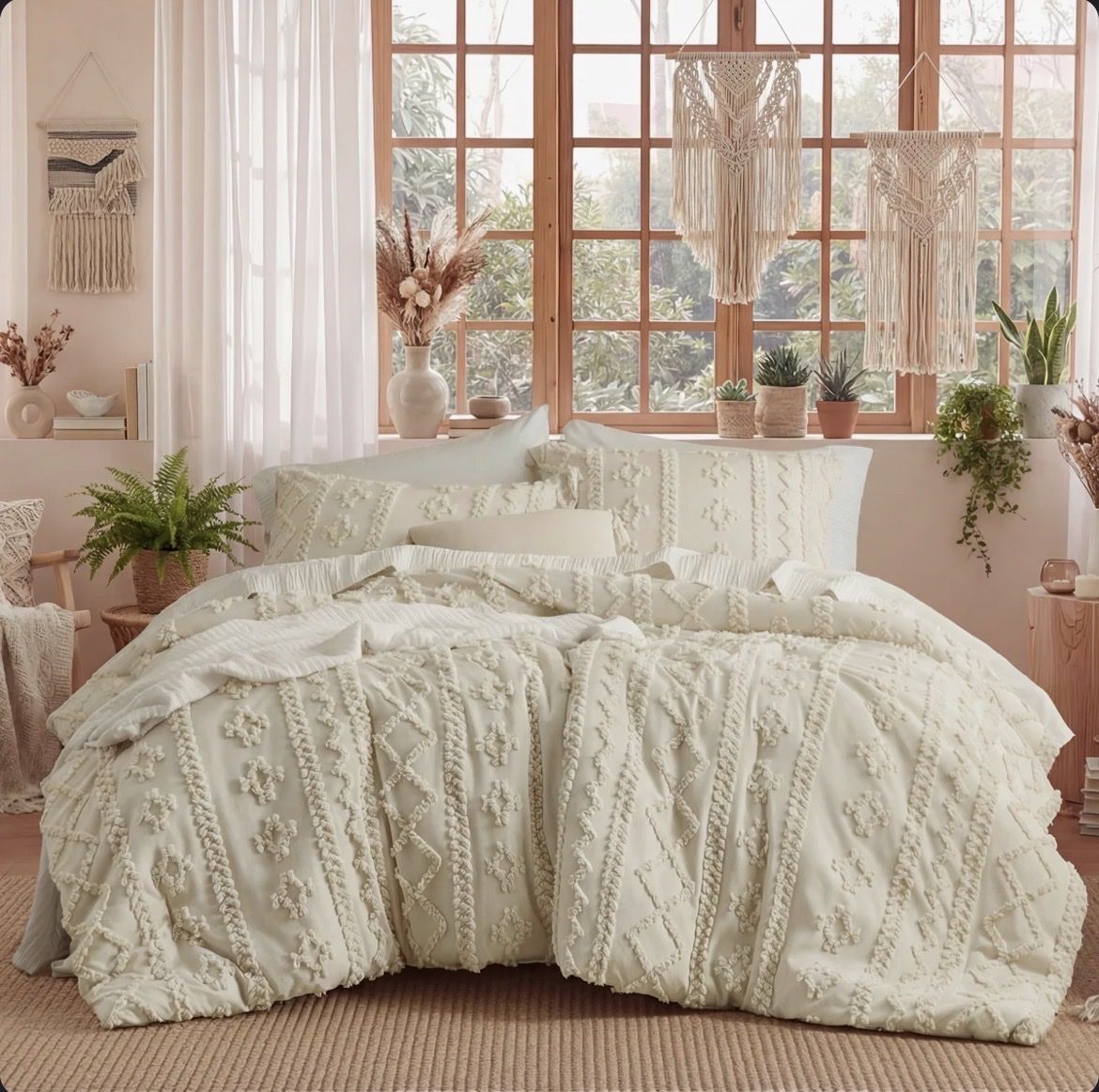 Queen tufted embroidery all-season microfiber comforter set