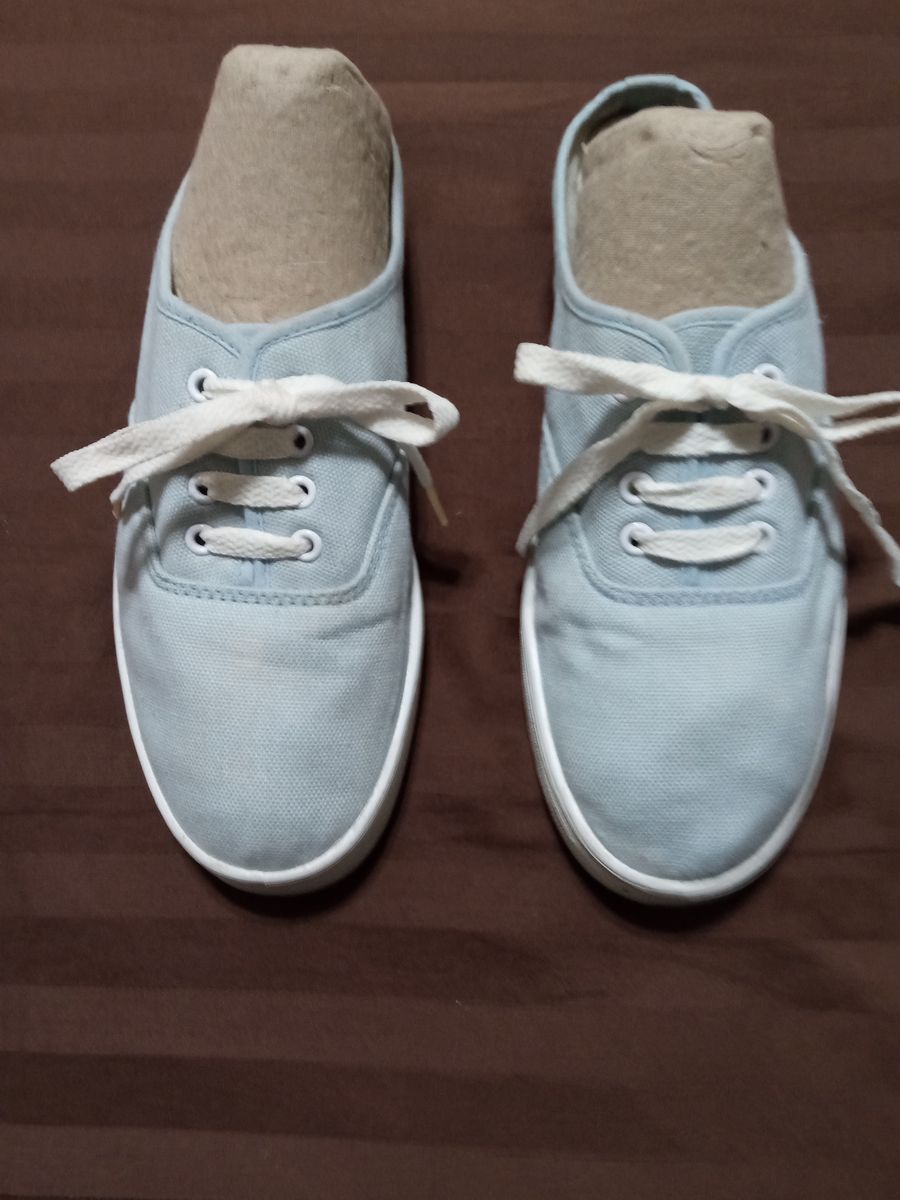 Light Blue Canvas Slip-On Lace-Up Sneakers - Women's Size 7