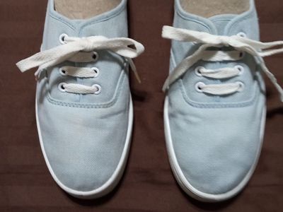 Light Blue Canvas Slip-On Lace-Up Sneakers - Women's Size 7