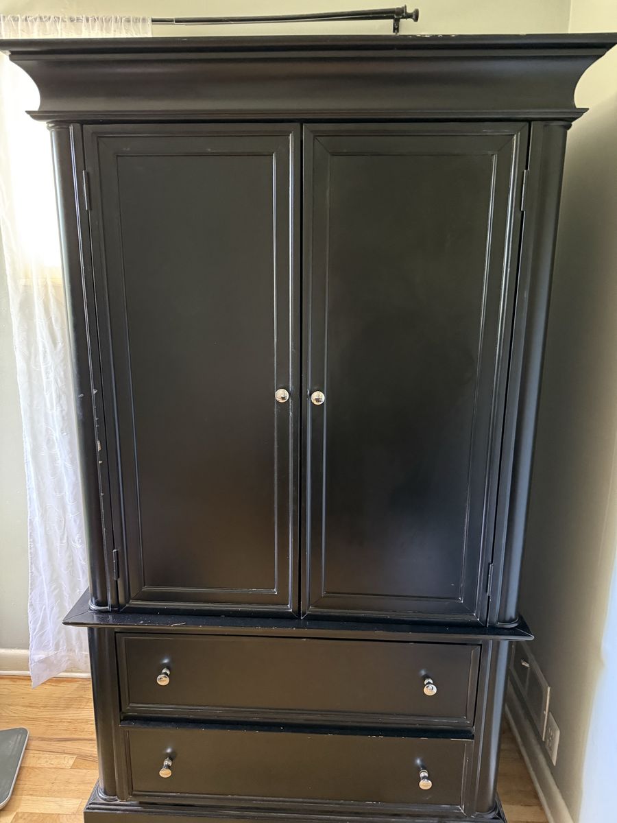 Black Wooden Entertainment Armoire Wardrobe Cabinet with Drawers - Versatile Storage Unit