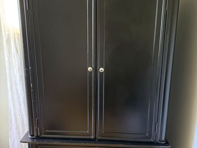 Black Wooden Entertainment Armoire Wardrobe Cabinet with Drawers - Versatile Storage Unit