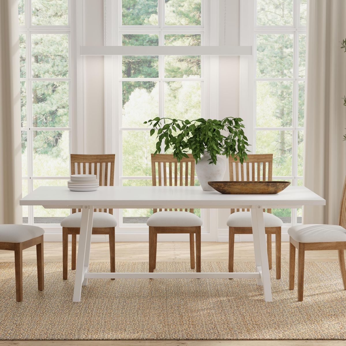ComfIQ Harthwell 84" Modern Farmhouse Dining Table - White