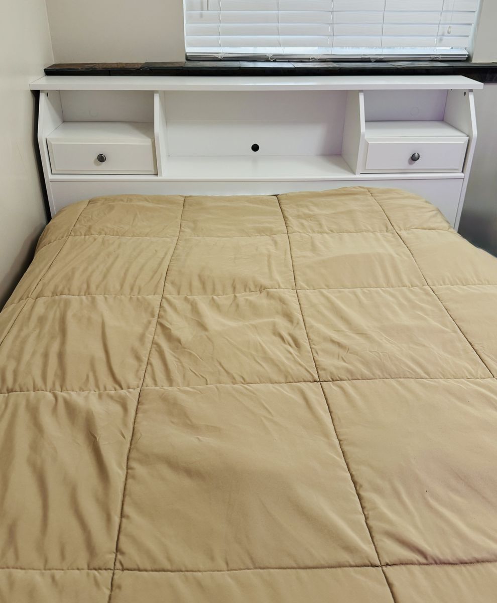 Full Bed Set w/ Storage Headboard – Mattress, Box Spring, Frame + NEW Protector