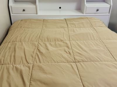 Full Bed Set w/ Storage Headboard – Mattress, Box Spring, Frame + NEW Protector