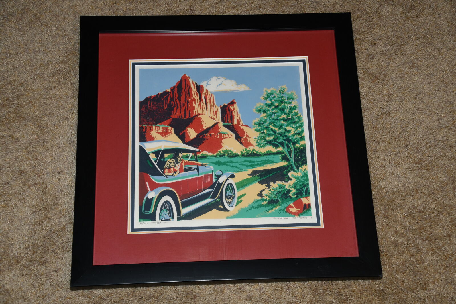 VINTAGE "SCENIC HIGHWAY" PICTURE ~ SIGNED & NUMBERED ~ 18" x 18" FRAMED