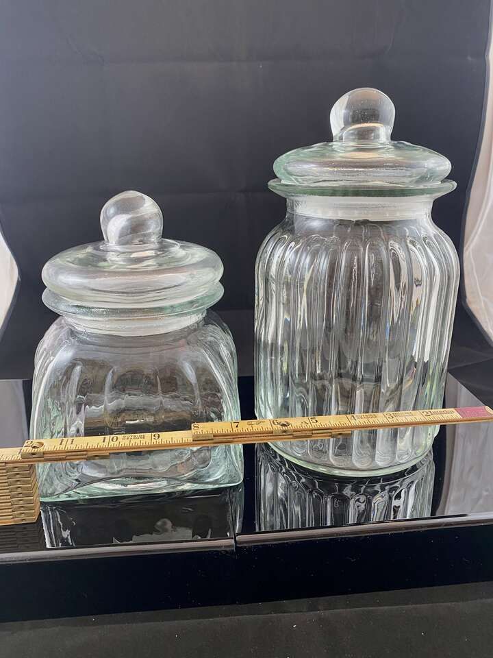 Beautiful Set of TWO Vintage Anchor Hocking Ribbed Optic Glass Jars - Bubble Lids and Seals - See PICS