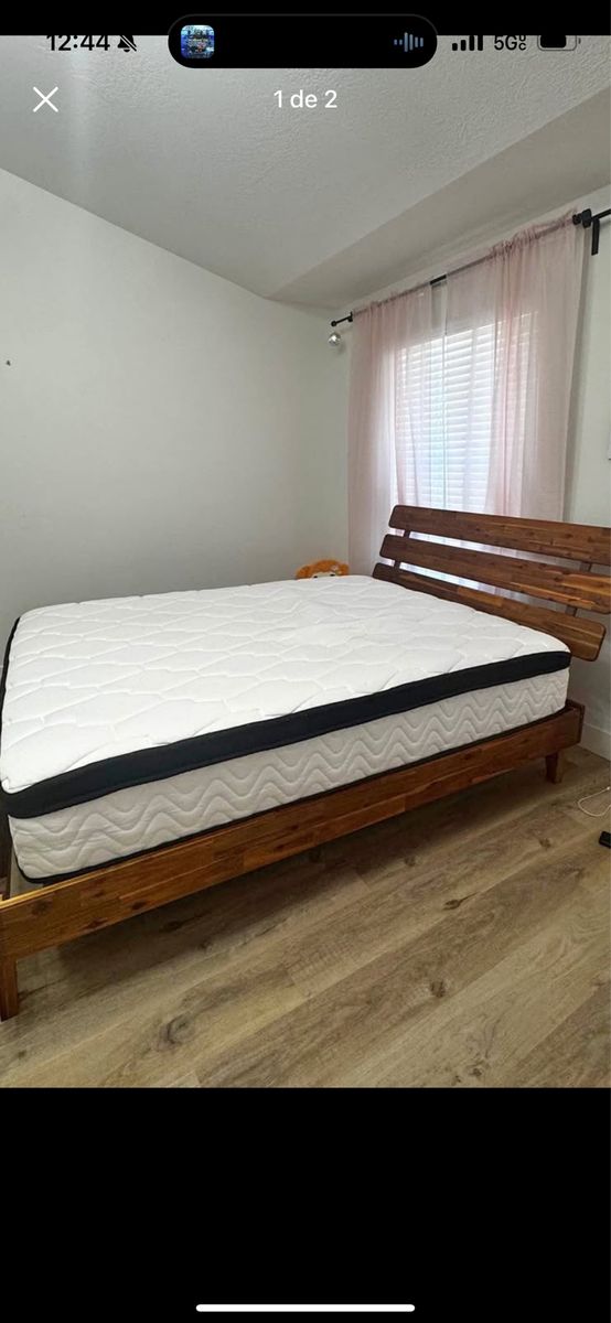 Wooden Platform Bed Frame with Slatted Headboard and Mattress like new $170