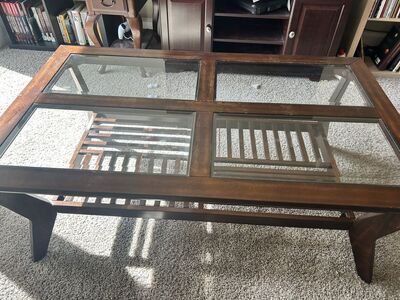 Dark wood Coffee Table with glass top