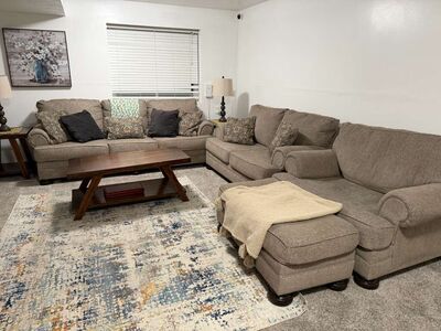 2 Sofas, Ottoman, Tables & Lamp